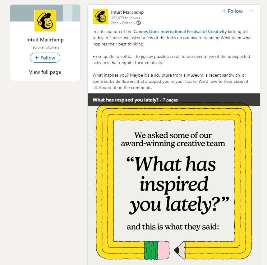 MailChimp Survey slideshow post on LinkedIn