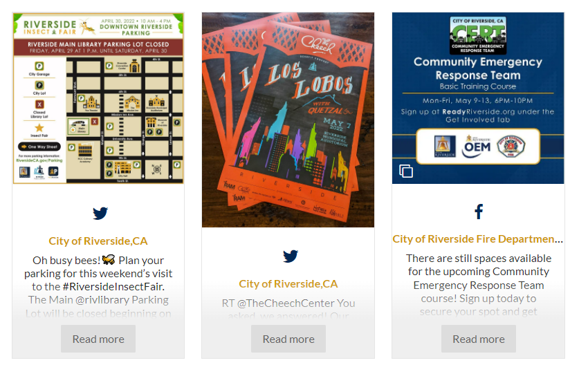 social media feed example on the website of City of Riverside