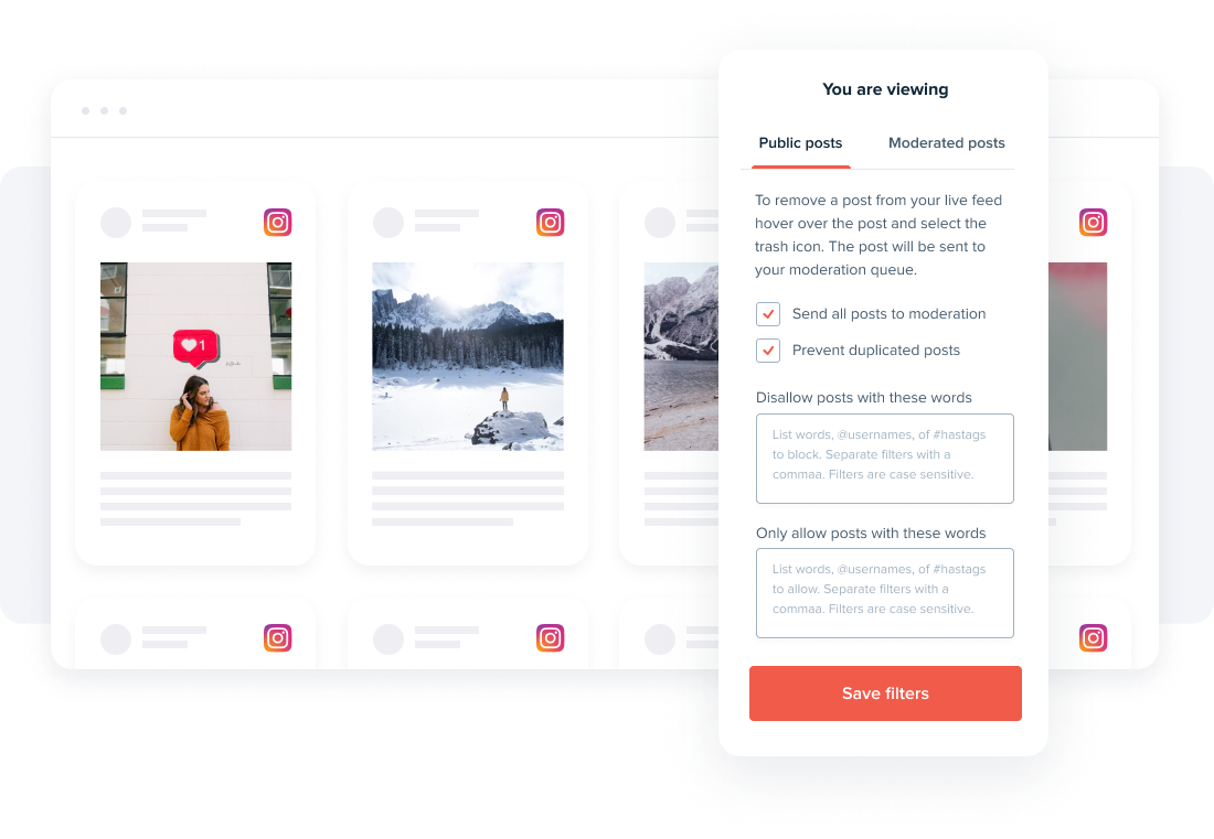 Instagram social wall moderation