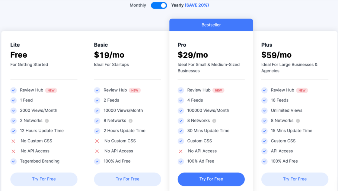 Tagembed pricing compared to embedsocial pricing