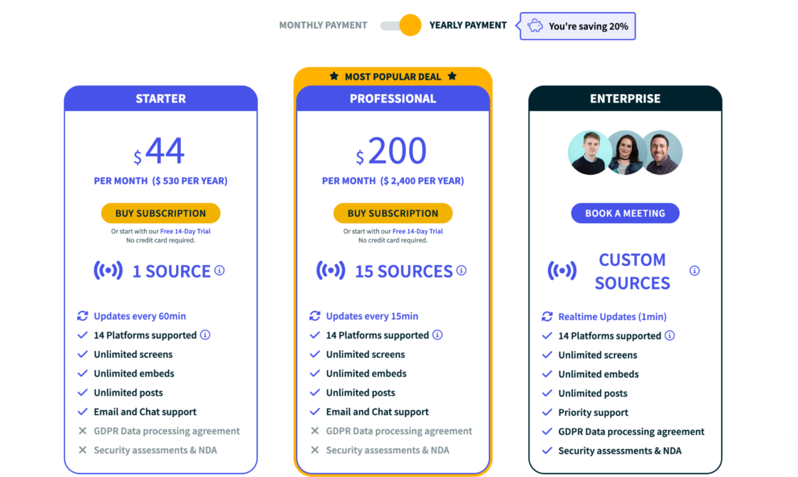 Walls.io pricing compared to EmbedSocial