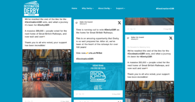 X (Twitter) feed on website example of DESTINATION DERBY