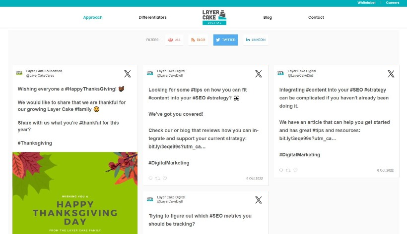 X (Twitter) feed on website example of Layer Cake Digital